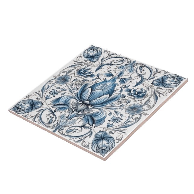 Floral Blue Indigo Azulejo Tiles Fliese (Seite)
