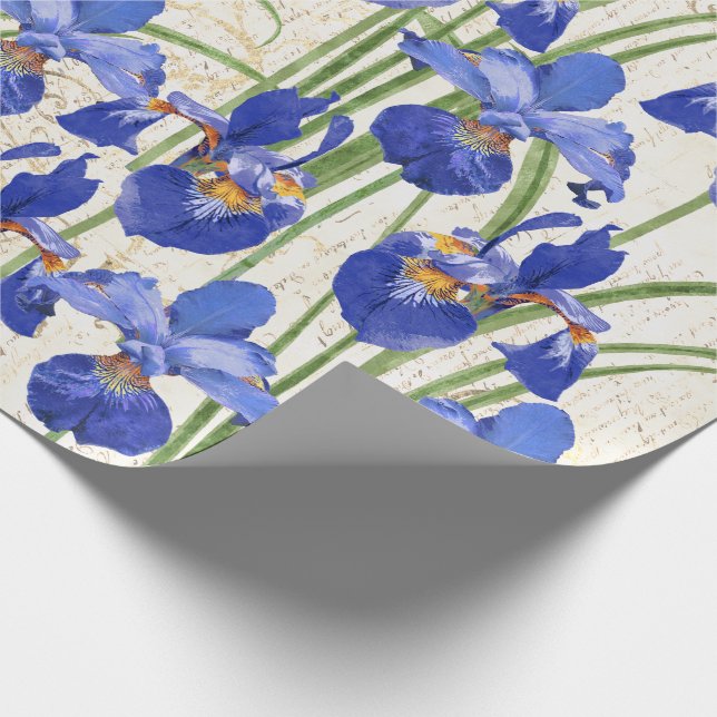 Floral Blue Iris Gold Damask Geschenkpapier (Ecke)