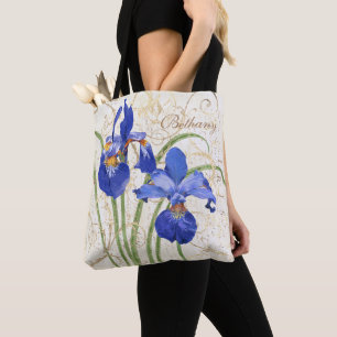 Floral Blue Iris Gold Damask Mononame