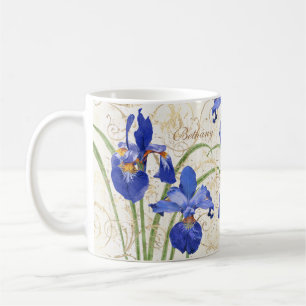 Floral Blue Iris Gold Damask Mononame Kaffeetasse