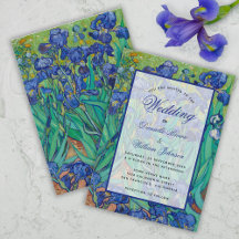 Floral Blue Irises Van Gogh Wedding Calligraphy