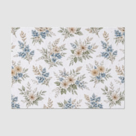 Floral Blue Ivory Meadow Pattern Seidenpapier