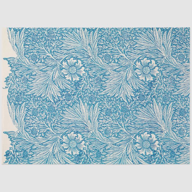 Floral Blue Marigold Ephemera Dekoupage Pattern Seidenpapier (Vorderseite)