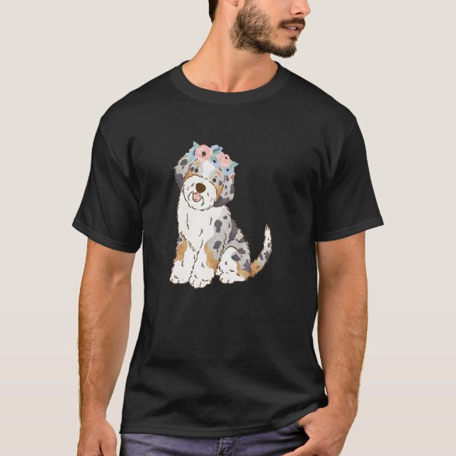 Floral Blue Merle Aussiedoodle Aussie Doodle Mama T-Shirt (Vorderseite)