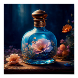 Floral Blue Parfüm Flasche Poster