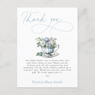Floral Blue Tee Party Boy Baby Dusche Danke Postkarte