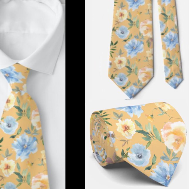 Floral Blue und Gold Blume Neck Tie Necktie Krawatte (Von Creator hochgeladen)