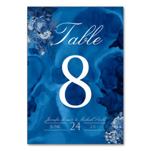 Floral Blue Watercolor Ombre Navy Rose Tischnummer
