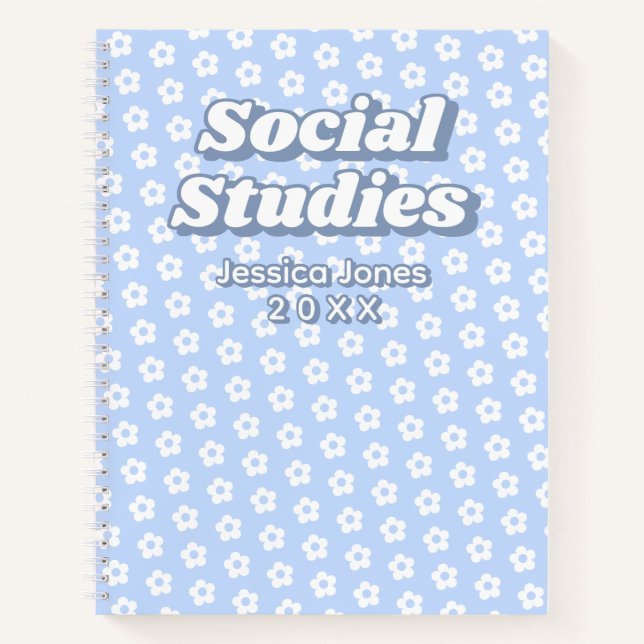 Floral Blue White Daisy Pattern School Notizbuch (Vorderseite)