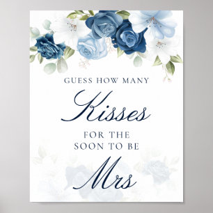Floral Blue Wie viele Kisses Brautparty Game Poster