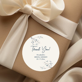 Floral Blue Winter Botanical Danke Runder Aufkleber