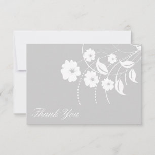 Floral Blüh Vielen Dank Hinweis (Silber / Weiß) Mitteilungskarte