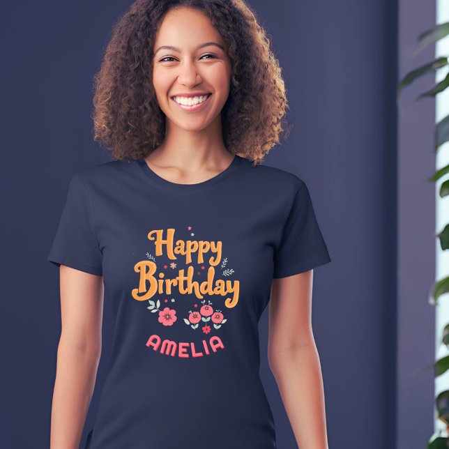 Floral Blume Happy Birthday Handschrift Tri-Blend Shirt (Von Creator hochgeladen)