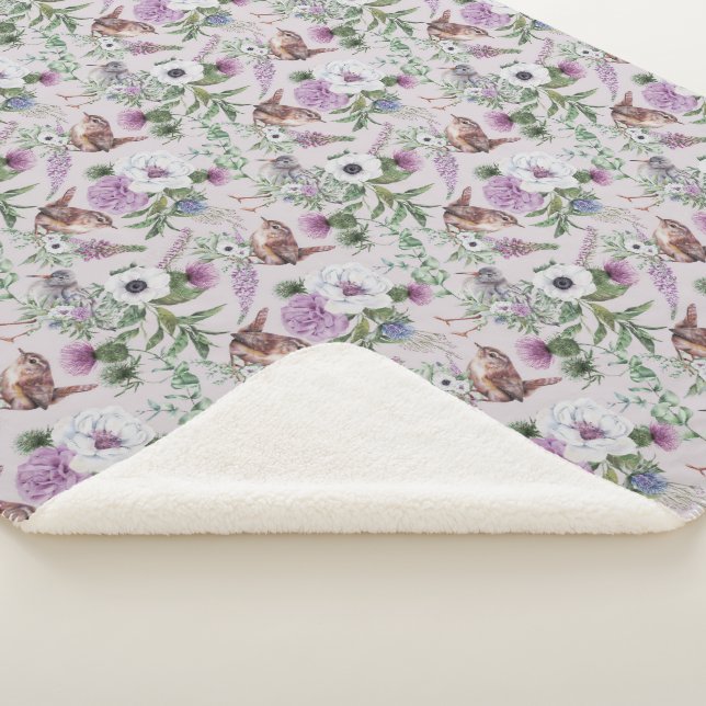 Floral Blume Lupin Thistle Bird Scottish Pattern Sherpadecke (3/4)