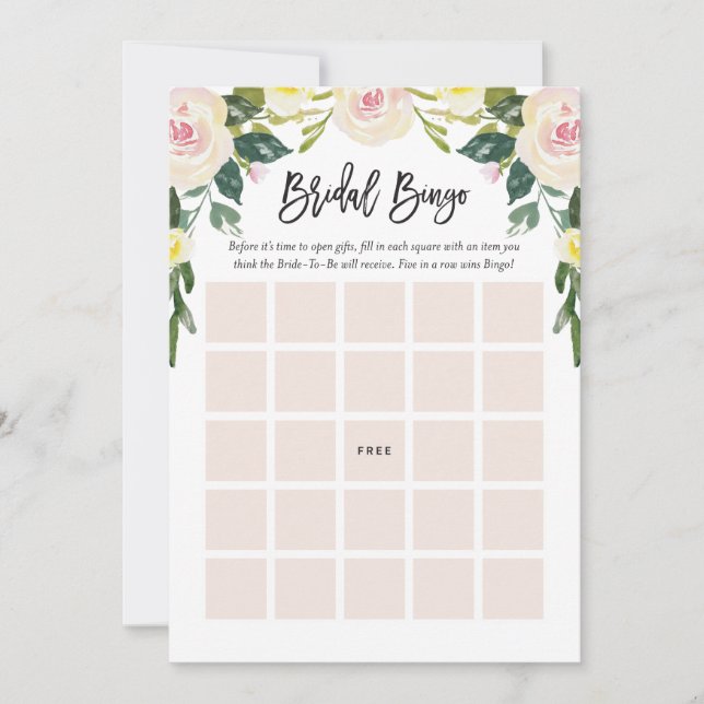Floral Blush Brautparty Bingo Game Card Einladung (Vorderseite)