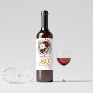 Floral Blush Burgunder 80. Geburtstags-Weinetikett Weinetikett