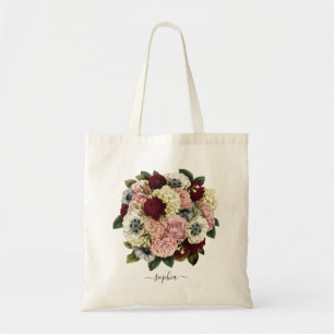 Floral Blush Burgundy Botanical Personalized Tragetasche