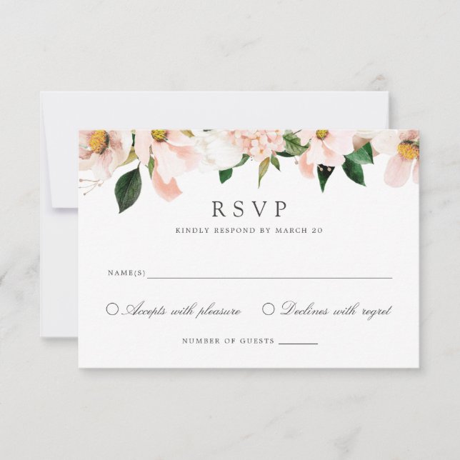 Floral Blush Magnolia Hydrangea Elegante RSVP-Kart Einladung (Vorderseite)