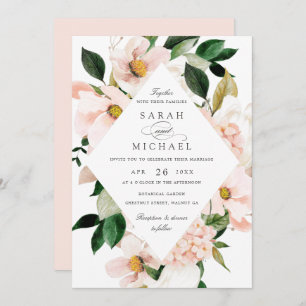 Floral Blush Magnolia Hydrangea Hochzeit Einladung