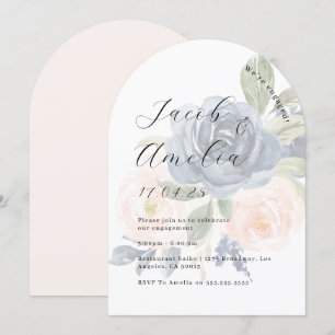 Floral Blush Navy Moderne Arch Engagement Party Einladung
