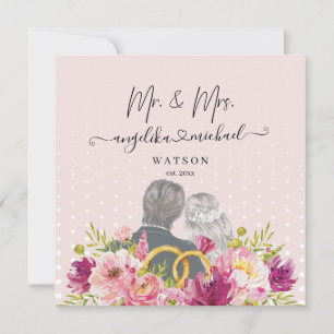 Floral Blush Peonies Trendy Script Mr. and Mrs.