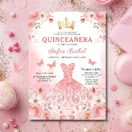 Floral Blush Pink Bilingual Spanish Quinceanera Einladung