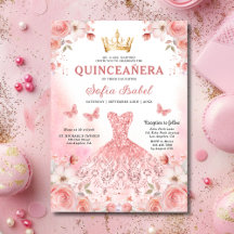 Floral Blush Pink Bilingual Spanish Quinceanera