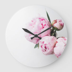 Floral Blush Pink Peonies Große Wanduhr