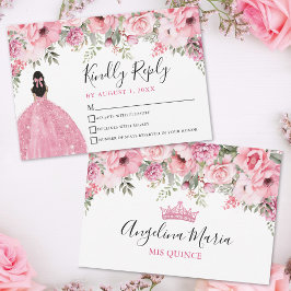 Floral Blush Pink Quinceanera RSVP Card Karte