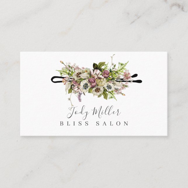 Floral Bobby Button Hair Salon Business Cards Visitenkarte (Vorderseite)