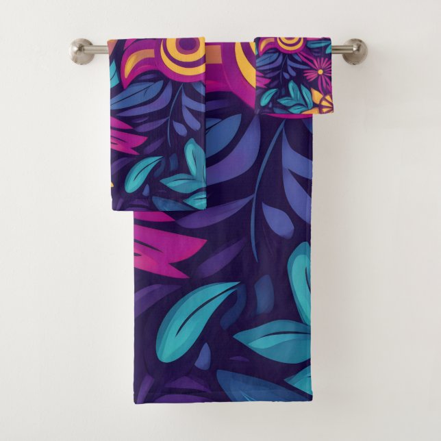 Floral Boho Abstract colorful 3 Badhandtuch Set (Insitu)