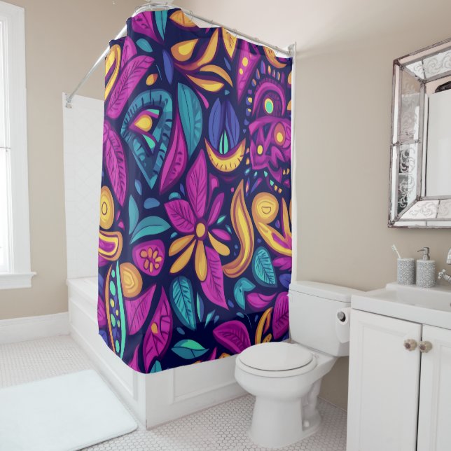 Floral Boho Abstrakt farbig Duschvorhang (Beispiel)