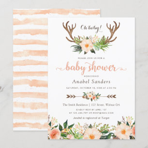 Floral Boho Antler Cactus Succulents Baby Shower Einladung