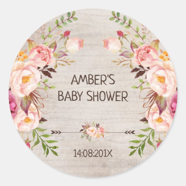 Floral Boho Babyaufkleber Runder Aufkleber (Vorderseite)