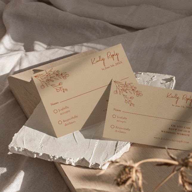 Floral Boho Beige Terracotta Earthy Herbal Wedding RSVP Karte (Von Creator hochgeladen)