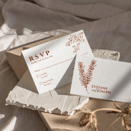 Floral Boho Beige Terracotta Earthy Wedding RSVP Karte
