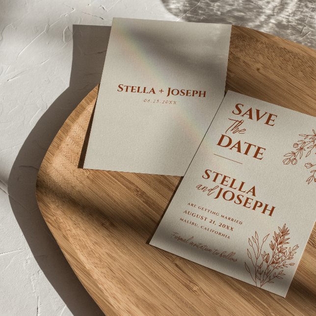 Floral Boho Beige Terracotta Herbal Moderne Hochze Save The Date (Von Creator hochgeladen)