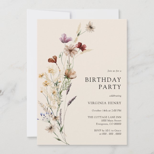 Floral Boho Birthday Einladung (Vorderseite)