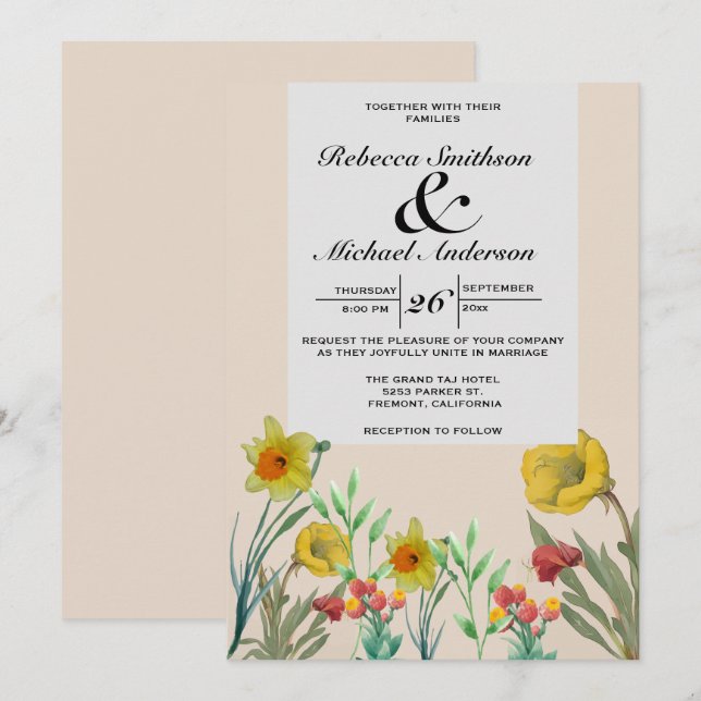 Floral Boho Bouquet Wildblume Einladung (Vorne/Hinten)