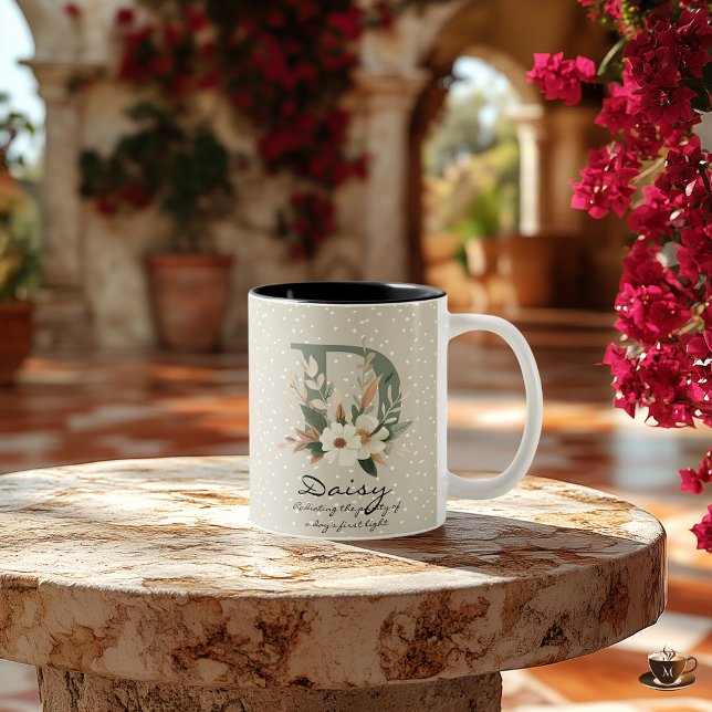 Floral Boho Chic Monogramm Personalisiert für Dais Zweifarbige Tasse (Von Creator hochgeladen)