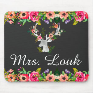 Floral Boho Deh Monogram Name Mouse Pad Mousepad