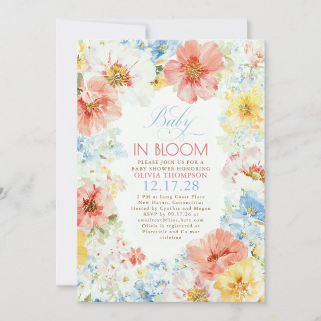 Floral Boho Elegant Baby in Bloom Baby Shower Einladung (Vorderseite)