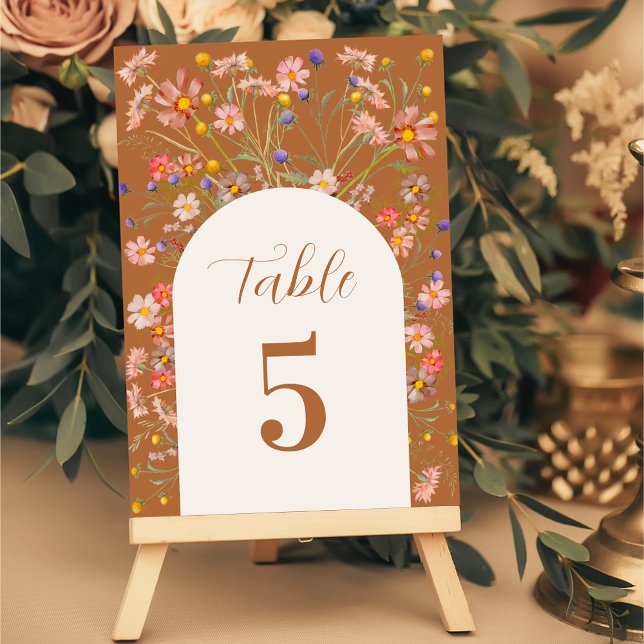 Floral Boho Elegante Hochzeit im Herbst Tischnummer (Boho floral arch fall wedding table number card Terrcaotta beige elegant script watercolor  )