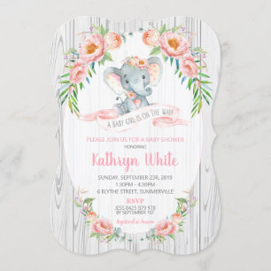 Floral Boho Elephant Baby Shower Invasion Girl Einladung