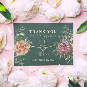 Floral Boho Emerald Green Wedding Dankeskarte