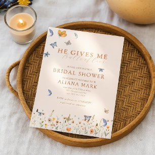 Floral Boho Er gibt mir Schmetterlinge Brautparty Einladung