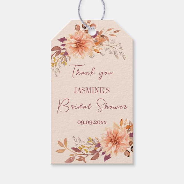 Floral Boho Fall Brautparty Vielen Dank Geschenkanhänger (Vorderseite)