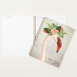 Floral Boho Flamingo White Brick Planner Planer