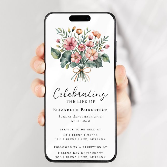 Floral Boho Funeral Digital Evite Einladung (Von Creator hochgeladen)