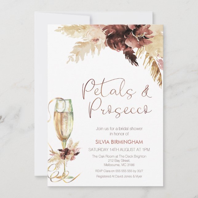 Floral Boho GlasPetals Prosecco Brautparty Einladung (Vorderseite)